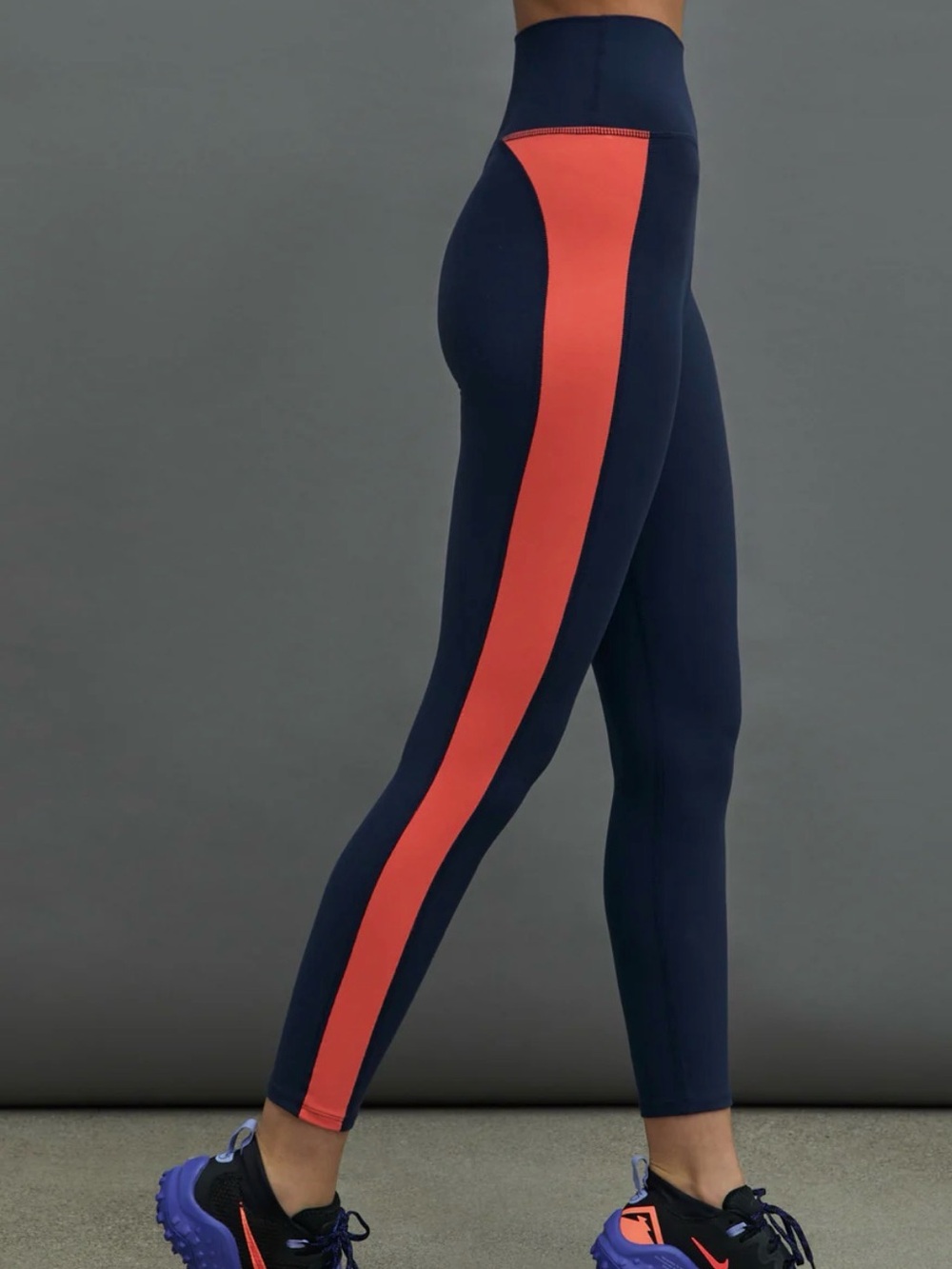 Carbon38 Navy and Orange High-Waist Legging & Crop Tank Set ✨ - Picture 4 of 15